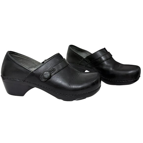 Dansko Solstice Black Leather Side Button Professional Clogs Women's Size 8.5 - Picture 1 of 8